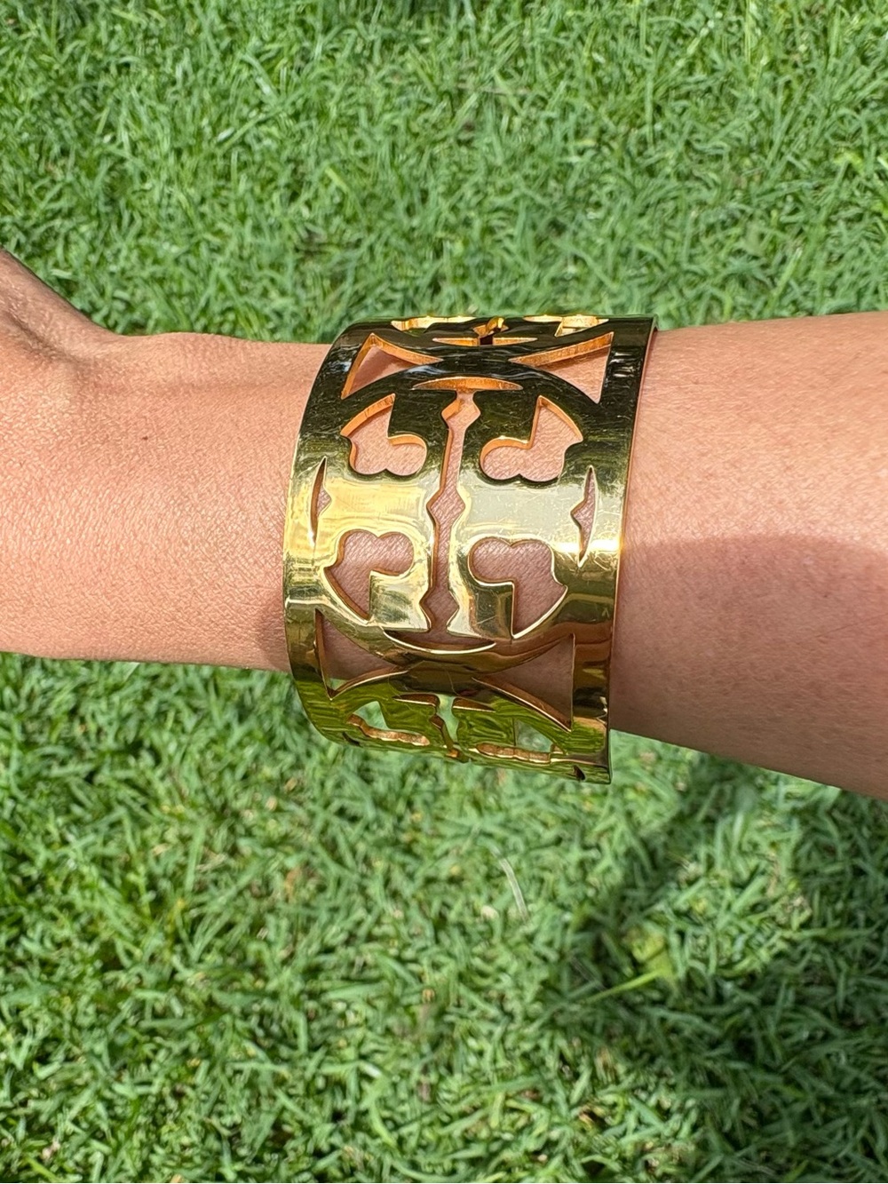 Tory Burch Gold Cutout Logo Cuff Bracelet